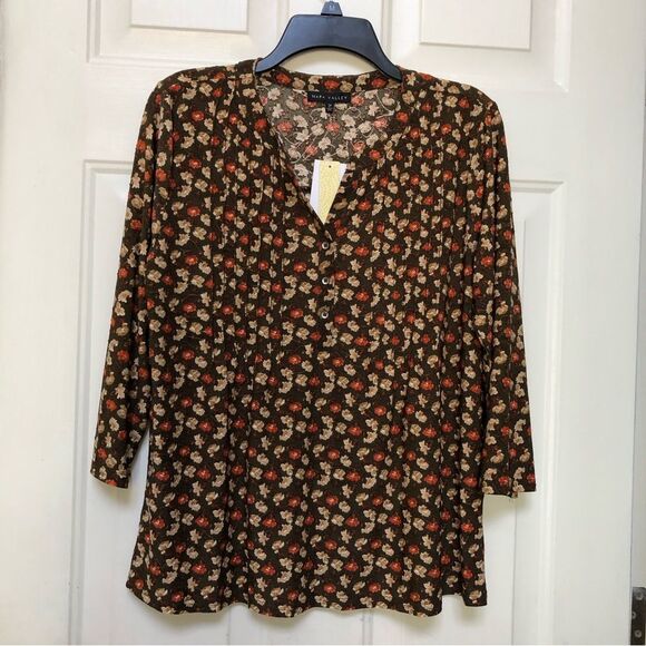 NAPA VALLEY WOMENS TOPS PLUS SIZE 2X PULLON 3 BUTTONS FRONT 3/4 SLEEVES FLORAL - Picture 1 of 8